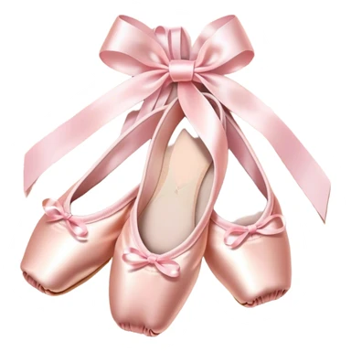 Cinematic Realistic Ballet Shoes, soft satin pink pointe shoes with delicate ribbons, resting gently on a polished wooden floor, subtle creases in the fabric, glowing under the warm golden light of a rehearsal studio, evoking elegance and grace. sticker