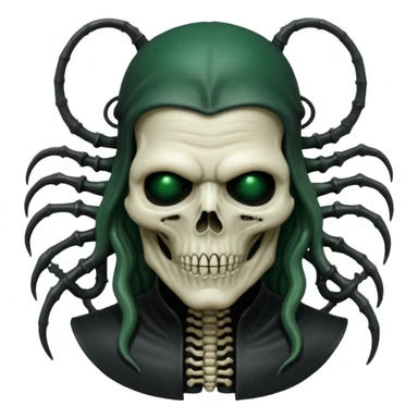 HR giger, wires dark green flesh undead sorcerer, head. bones and skin sticker