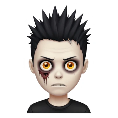 zombie boy with spiky black emo hair and a black shirt sticker