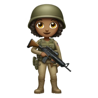 Brown eyed girl in army gear with weapon sticker