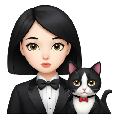 Black hair girl with tuxedo cat  sticker
