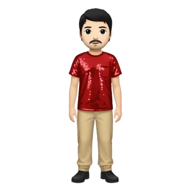 Chino Moreno with black hair, red sequin shirt, beige sequin baggy pants sticker