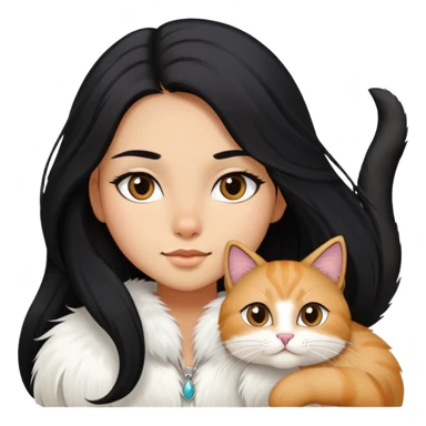 a long black hair girl with a with long hair cat sticker