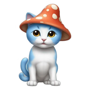 Blue skinned kitten with a mushroom hat and white pants sticker