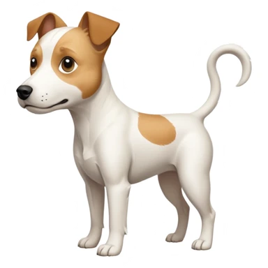 a full body buff white parson russell terrier looking dog the size of a kelpie with light brown long ears and a light brown patch on one eye and a large snout. the rest of the dog is completely white. forward facing sticker