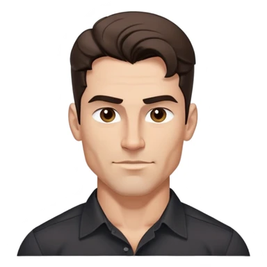 Strong athletic man with buff build, youthful 40s appearance, light brown complexion, elongated face, defined jawline, attractive confident smirk, intense dark eyes, medium eyebrows, straight nose, medium wavy dark hair, wearing a black button-down shirt that shows his muscular build sticker