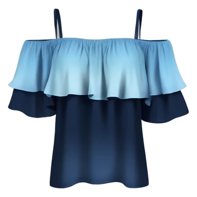 Realistic isolated side view of a dark navy blue,sky blud and pastel blue ombre off the shoulder ruffle blouse.  sticker