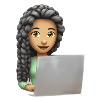 Girl with girl hair, 3d style, coding in a computer, in a confortable room sticker