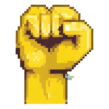 pixel art style, emoji arm flexing, classic yellow emoji color, simple and iconic sticker