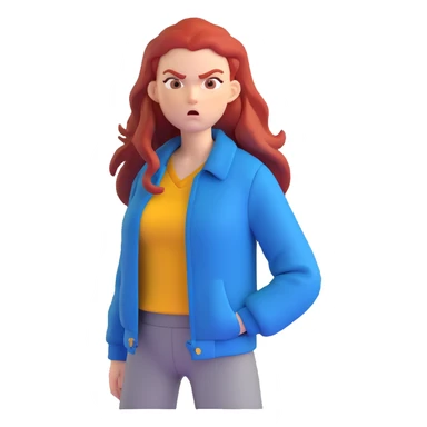 Redhead girl with long hair in blue jacket looking angry sticker