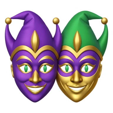 2 jesters masks for mardi gras in purple gold and green like the apple emoji sticker