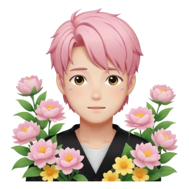 Gorgeous pastel anime style shojo guy with blushing face and flowers aesthetic trending style outside sticker