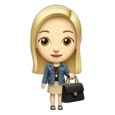 Blonde Asian girl who is a software engineer with Birkin bag and Chanel necklace sticker