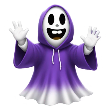 cute ghost with a black and purple hoodie on. waving hands in air sticker