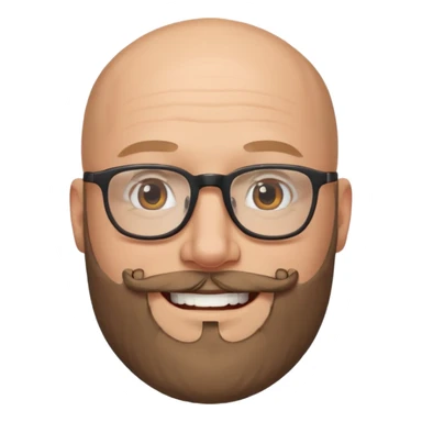 Bald white man with glasses and beard smiling big sticker