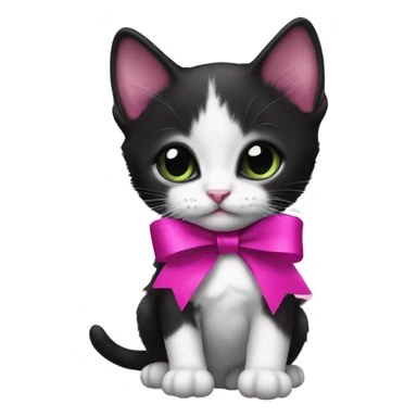 Baby Tuxedo kitten with a magenta ribbon  sticker