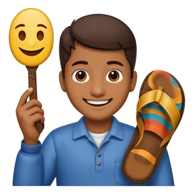 Smile, emoji, holding a chappal sticker