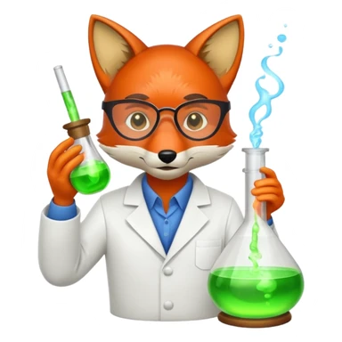 fox scientist mixing glowing potion idea sticker