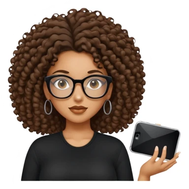 A mixed girl with rectangle glasses, the girl is wearing a black shirt, the girl has brown curly big hair pulled back and the girl has big boobs  sticker