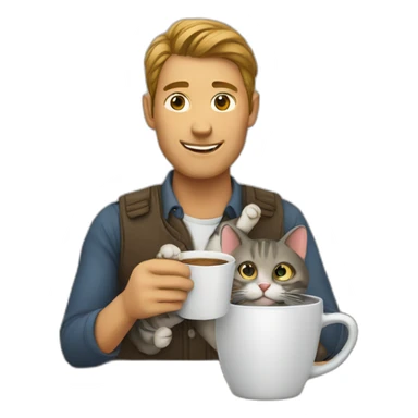 man holding a cup in which a cat is sitting sticker