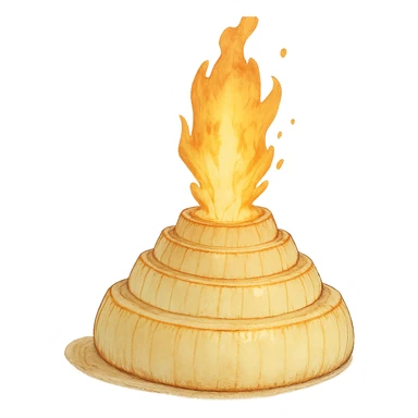 ghibli style illustration of a sliced onion volcano with fire erupting from the top sticker