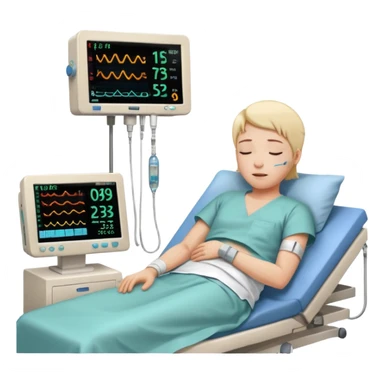 a PATIENT waking up before a surgery sleeping. And ONLY ONE monitor with vitals and numbers sticker