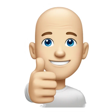 Head man happy bald boy blue-eyed giving thumbs-up no white shirt, just the face and hand sticker