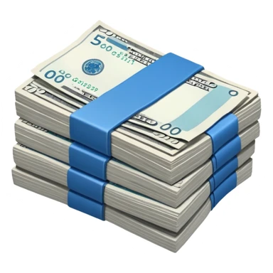 a massive bound stack of blue-and-white banknotes, koan bills , 90s futuristic, the band is dark gray sticker