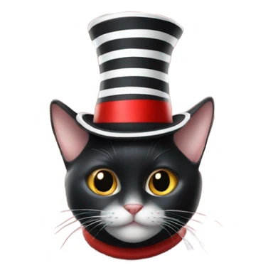 Black cat in a white and red striped top hat sticker