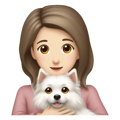 Japanese spitz dog hug brown hair girl with dress sticker