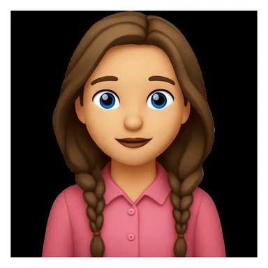 Change the jumper to look more like the one in the reference image (buttoned, with a collar and visible buttons), but keep it pink. Keep the rest of the emoji lady exactly the same: brown eyes, long wavy brown hair, same face and pose, emoji style. sticker
