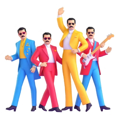Freddie Mercury with Queen band members in colorful outfits sticker