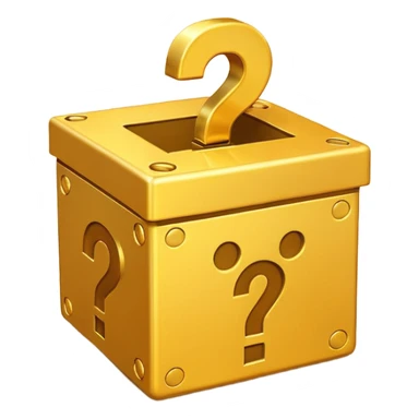 сгенерируй смайл loot box в стили классических смайлов с вопросом 
золотой, не деревянный, а пластиковый
более смайликовый стиль. 3d sticker