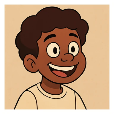 face of an Afro-Peruvian boy, smiling and joyful, cartoon style sticker