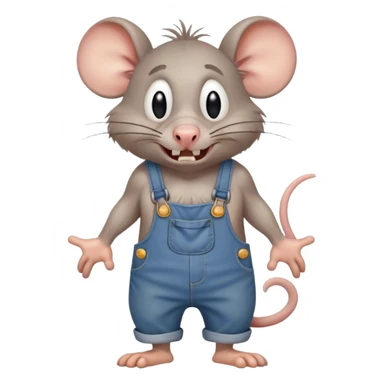  depressed disheveled dizzy cartoon hillbilly rat wearing overalls no shirt. standing and talking full body. human eyes. teeth showing talking. walking talking moving arms. angry expression sad sticker
