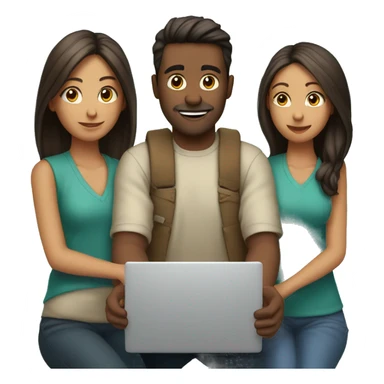 2 girl and 3 man each of them holding laptop and sit together  sticker