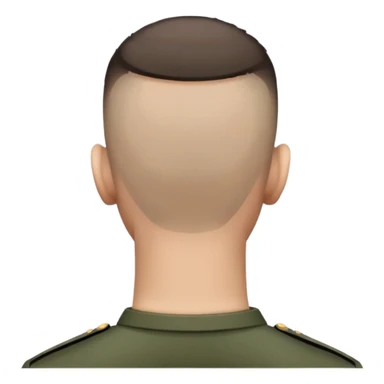 back of a soldier's head with military haircut, showing short hair and neck sticker