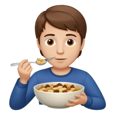 white man, brown hair, eating with a bowl sticker