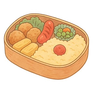 Japanese style bento box, soft pastel kawaii hand-drawn, full object, transparent background sticker