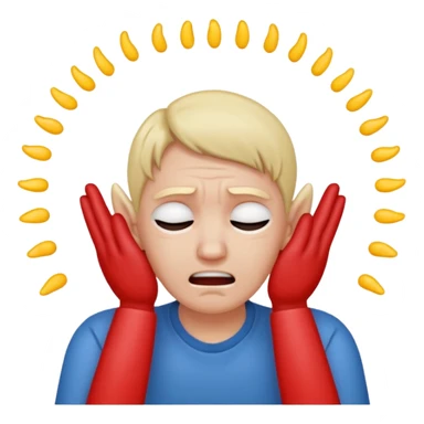 person covering ears with hands, wincing in pain sticker