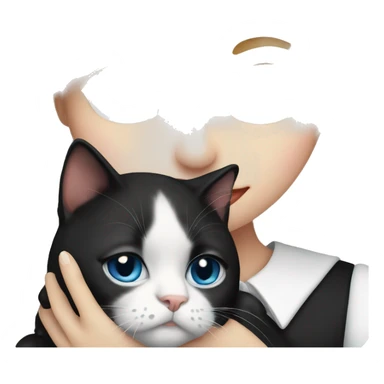 Blonde girl with blue eyes, cuddling a black&white tuxedo cat sticker