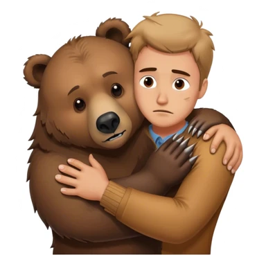 Realistic grizzly bear hugging a sad man sticker