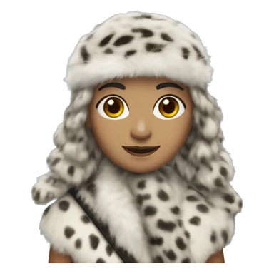 turkish woman, shoulder length hair, bangs, snow leopard fur headband sticker