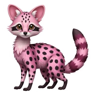 Pink-spotted genet-Trico-Vernid-Cacomistl-Fakémon-hybrid-fusion-creature (full body) sticker