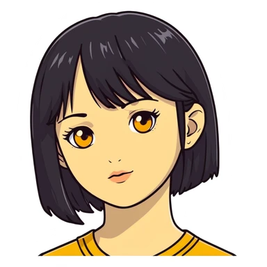woman with black straight hair, very pale skin, yellow amber eyes sticker