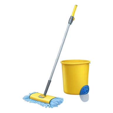 Isolated realistic full length swiffer wetjet mop with water bucket sticker