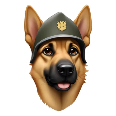 german shepard light brown dog, only the edge of the nose is black, wearing a modern military helmet sticker