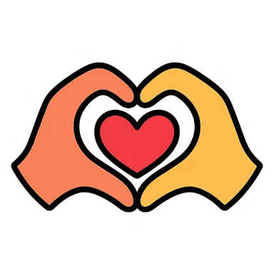two hands forming a heart shape, representing friendship, color outline icon sticker