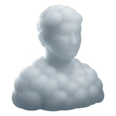 shoulder-up person fully made of white fluffy convex clouds, matte glass style sticker