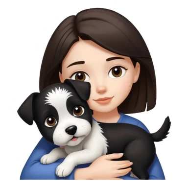 Brunette girl hugging Black and white terrier dog sticker